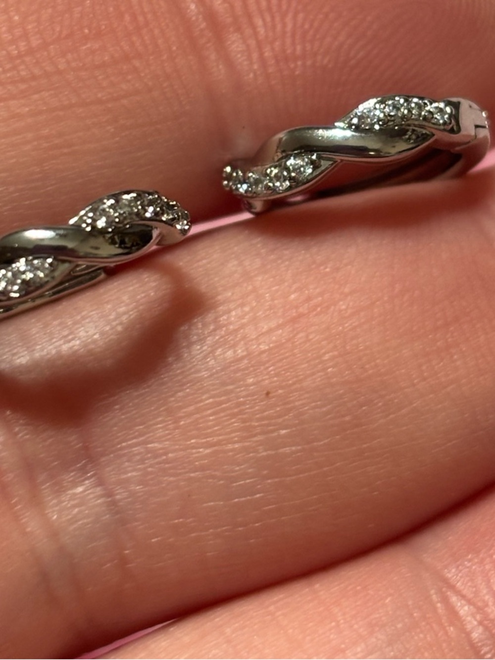 Twisted Hoop Earrings with CZ Crystals - Silver